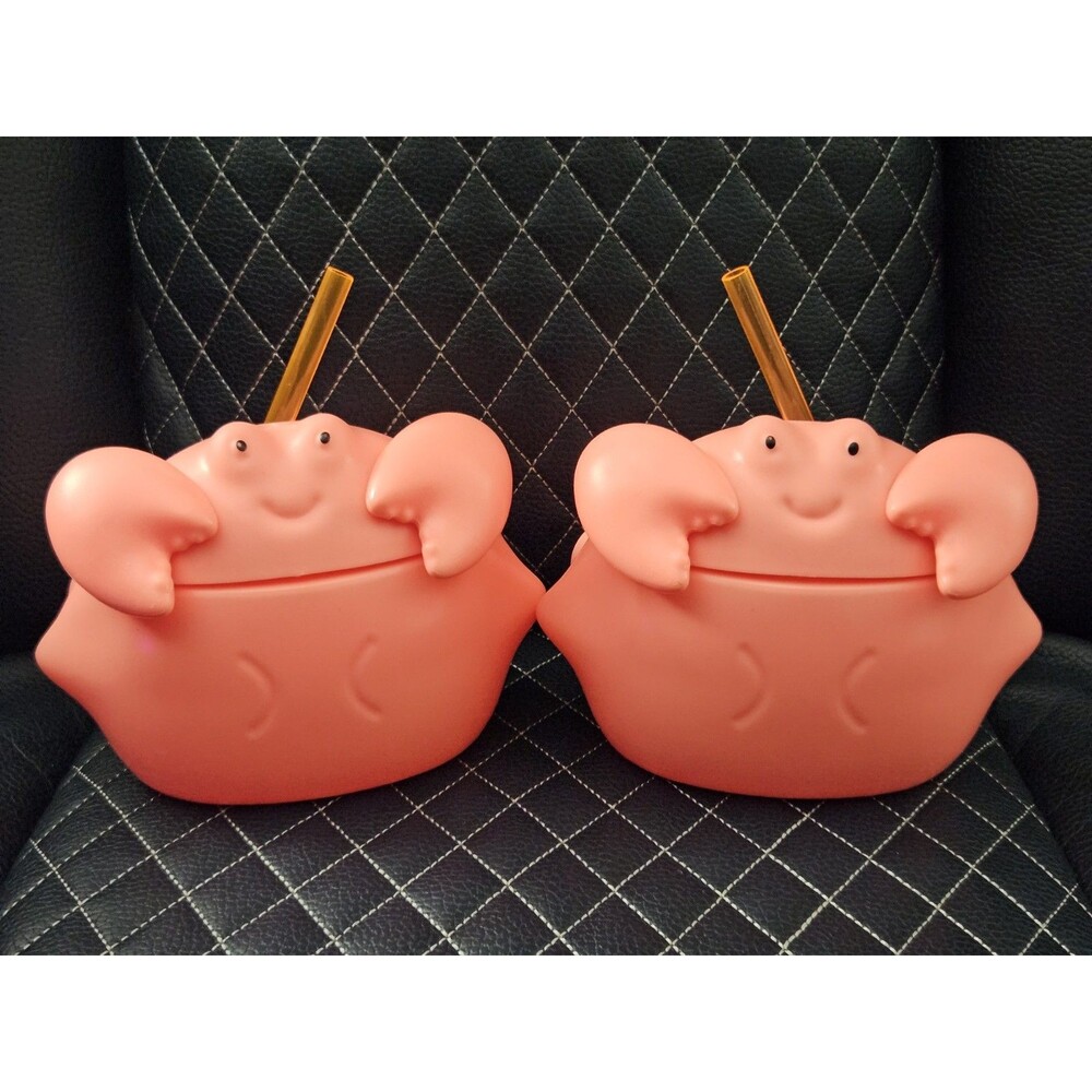2 Pack Sun Squad Cute Figural Crab Tumblers Pink Plastic For Cold Beverages